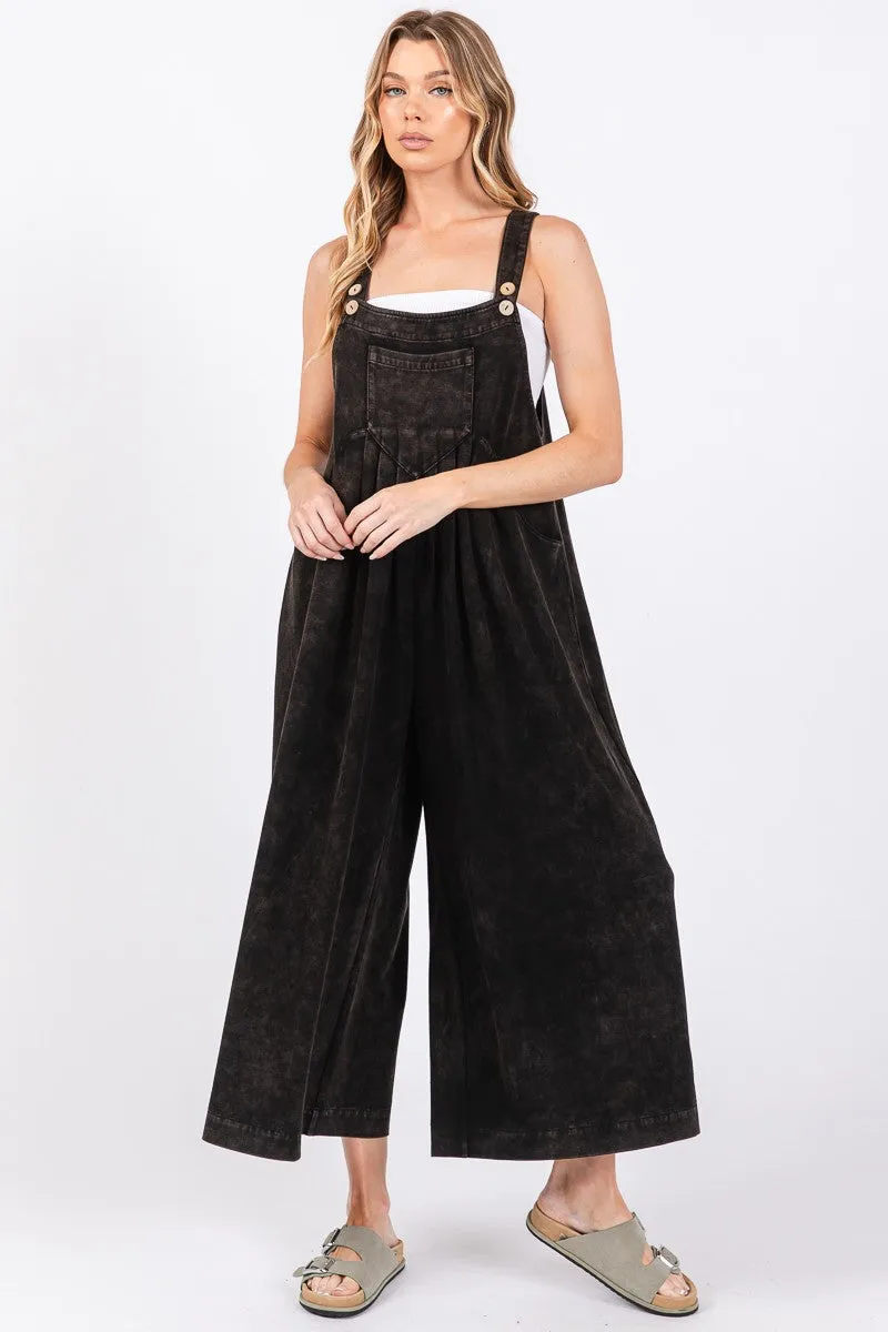 Sewn Seen Mineral Washed Scuba Jumpsuit in Black