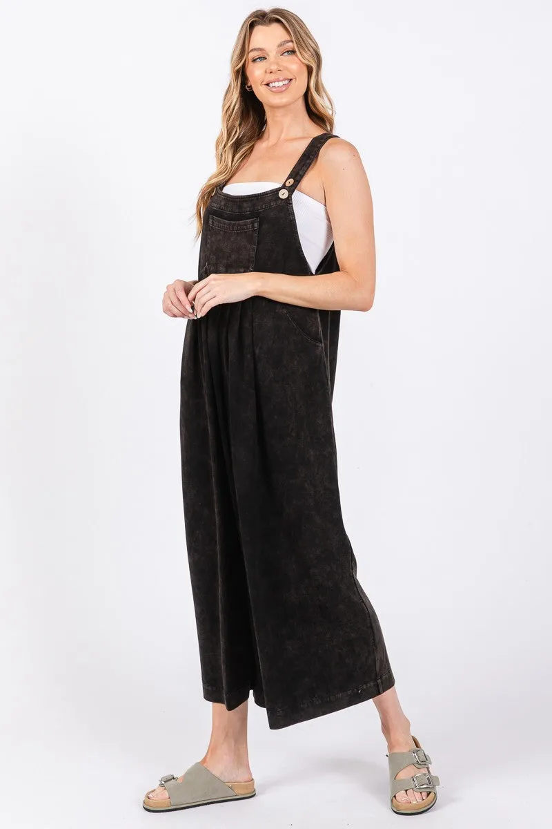 Sewn Seen Mineral Washed Scuba Jumpsuit in Black