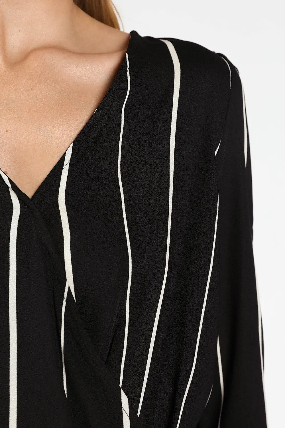 St Thomas V Back Striped Romper, Black