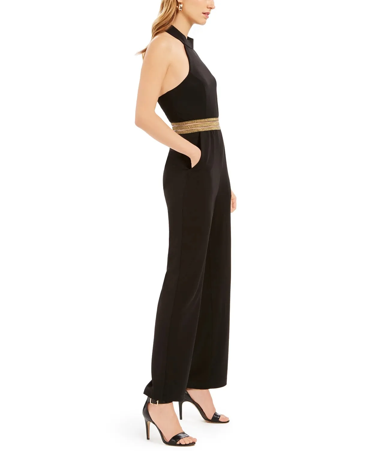 Teeze Me Juniors' Glitter-Waist Jumpsuit Black Size 3