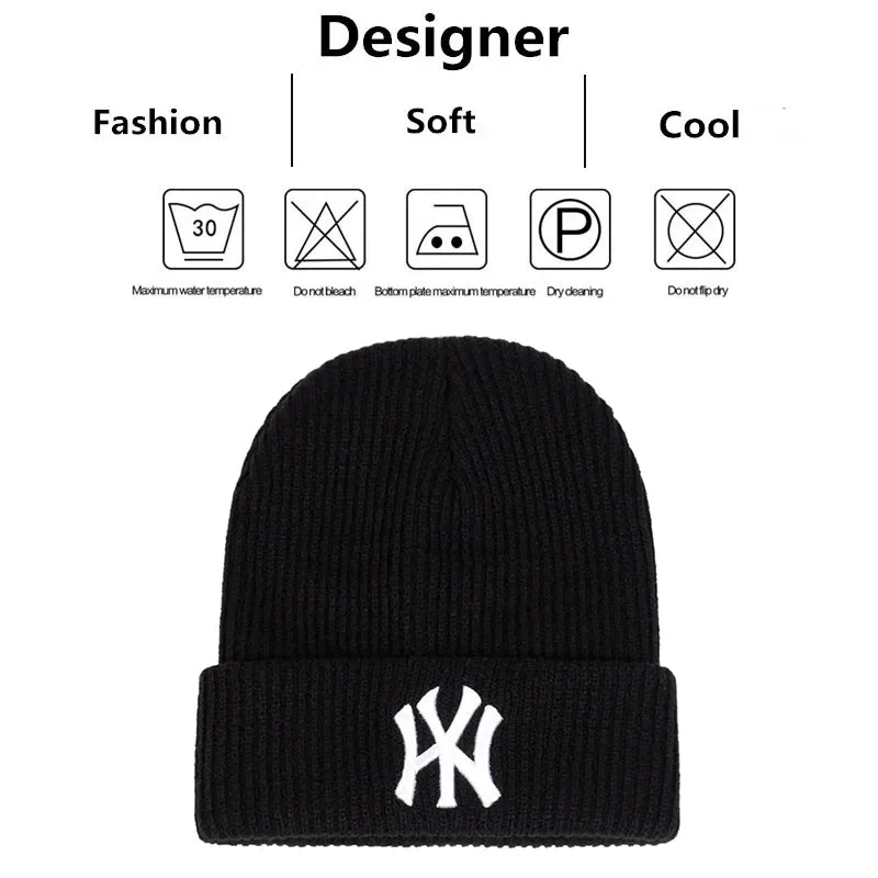 Unisex WY Letter Embroidery Beanies Autumn Winter Warm knitted hats