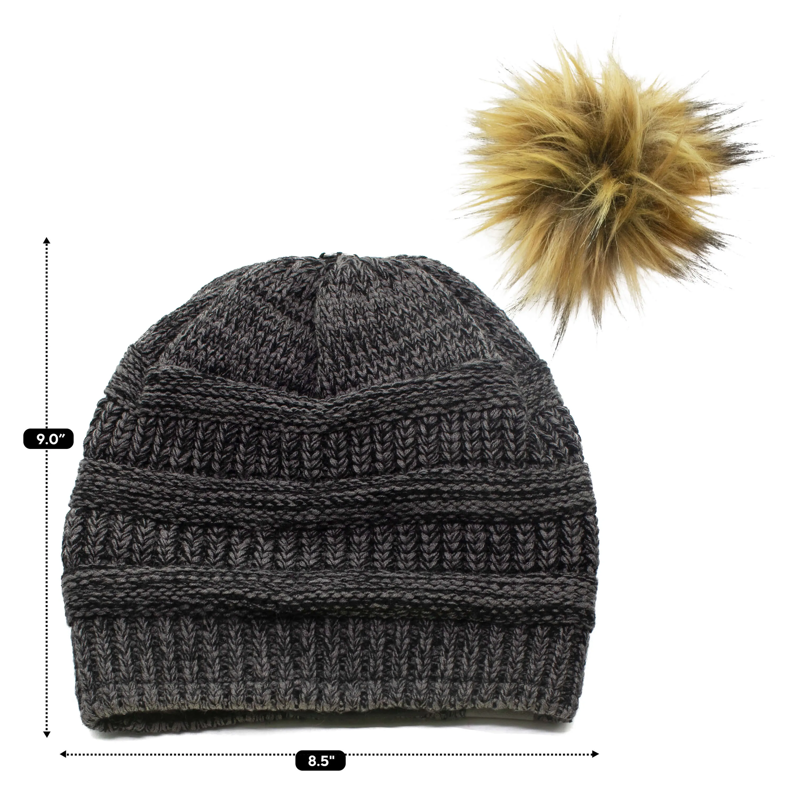 Winter Hat | Satin Lined | Detachable Pom Pom |  Charcoal Beanie